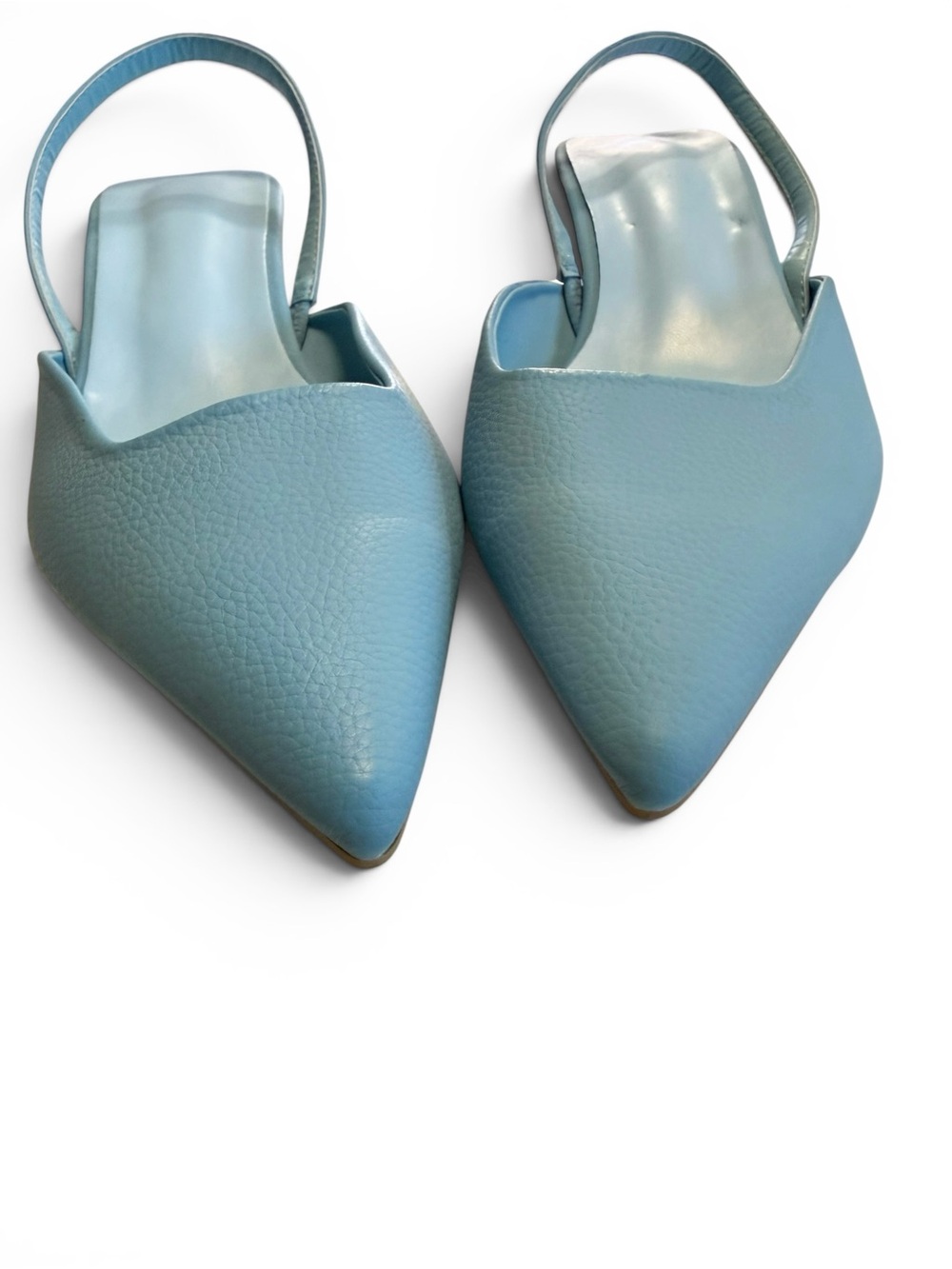 NWT Sky Blue Textured Faux Leather Patent Leather Kitten Heel Slingback Pump 10 - Picture 3 of 8